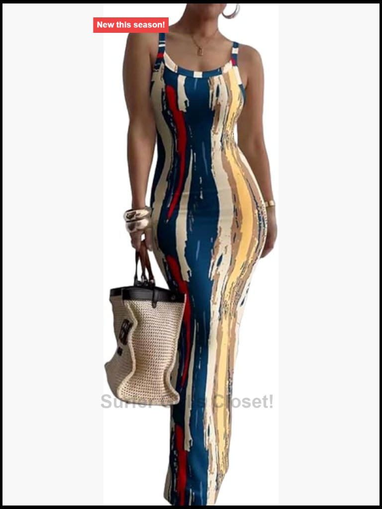 Slim Bodycon Maxi Dress Sleeveless Casual Party Dress High Stretch